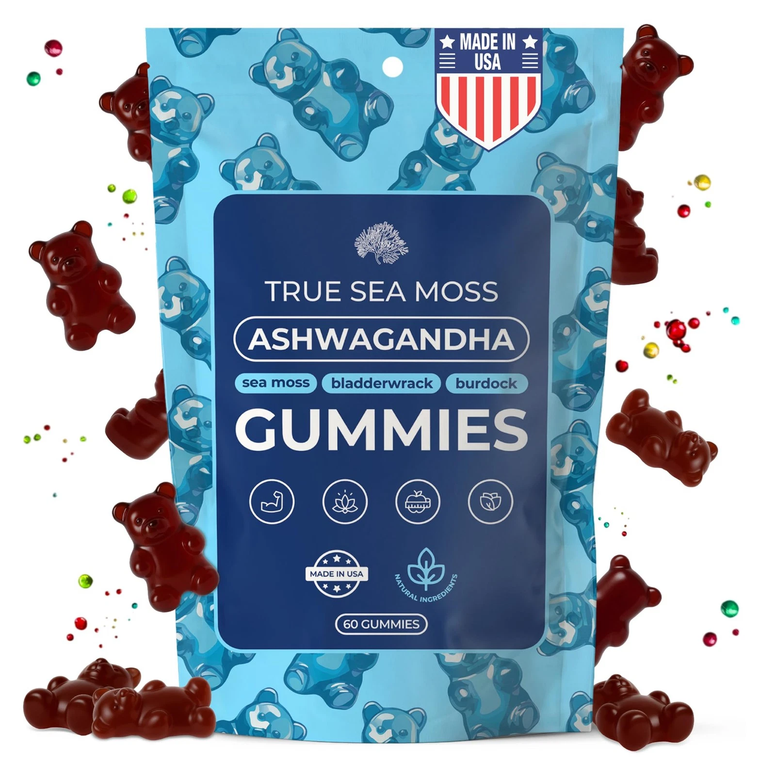 TrueSeaMoss Ashwagandha Gummies for Women & Men - Vegan Herbal Blend with Sea Mo