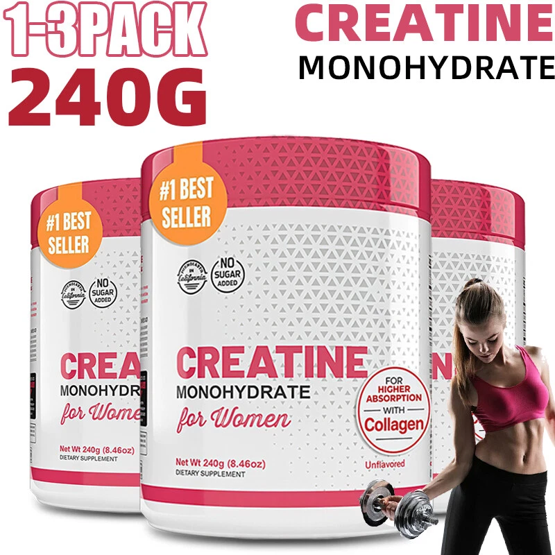 Creatine Monohydrate 5000mg for Women 2g Collagen & 1g BCAA – 240g (30 Servings)