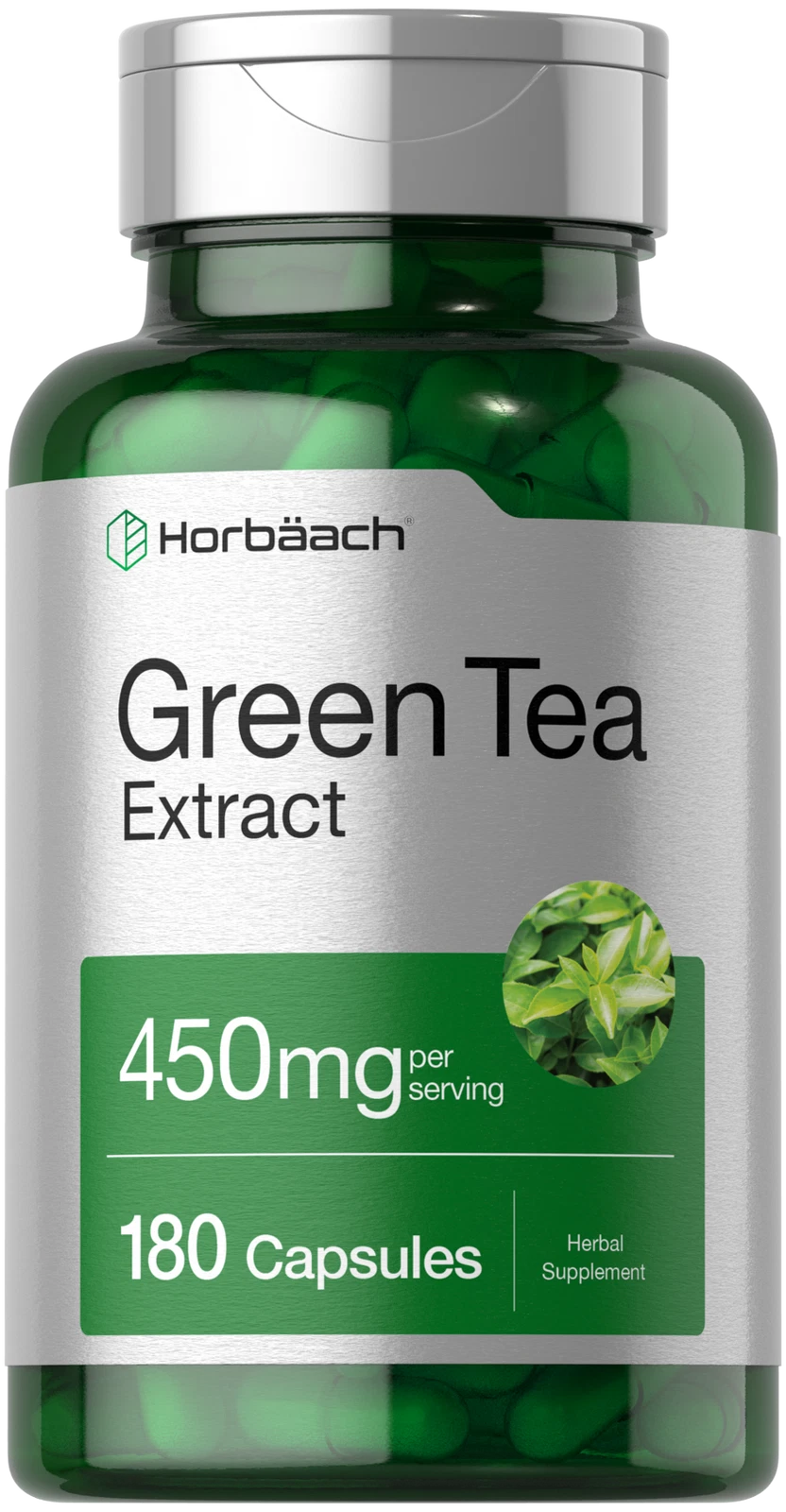 Green Tea Extract Capsules 450mg | 180 Count | Non-GMO | by Horbaach