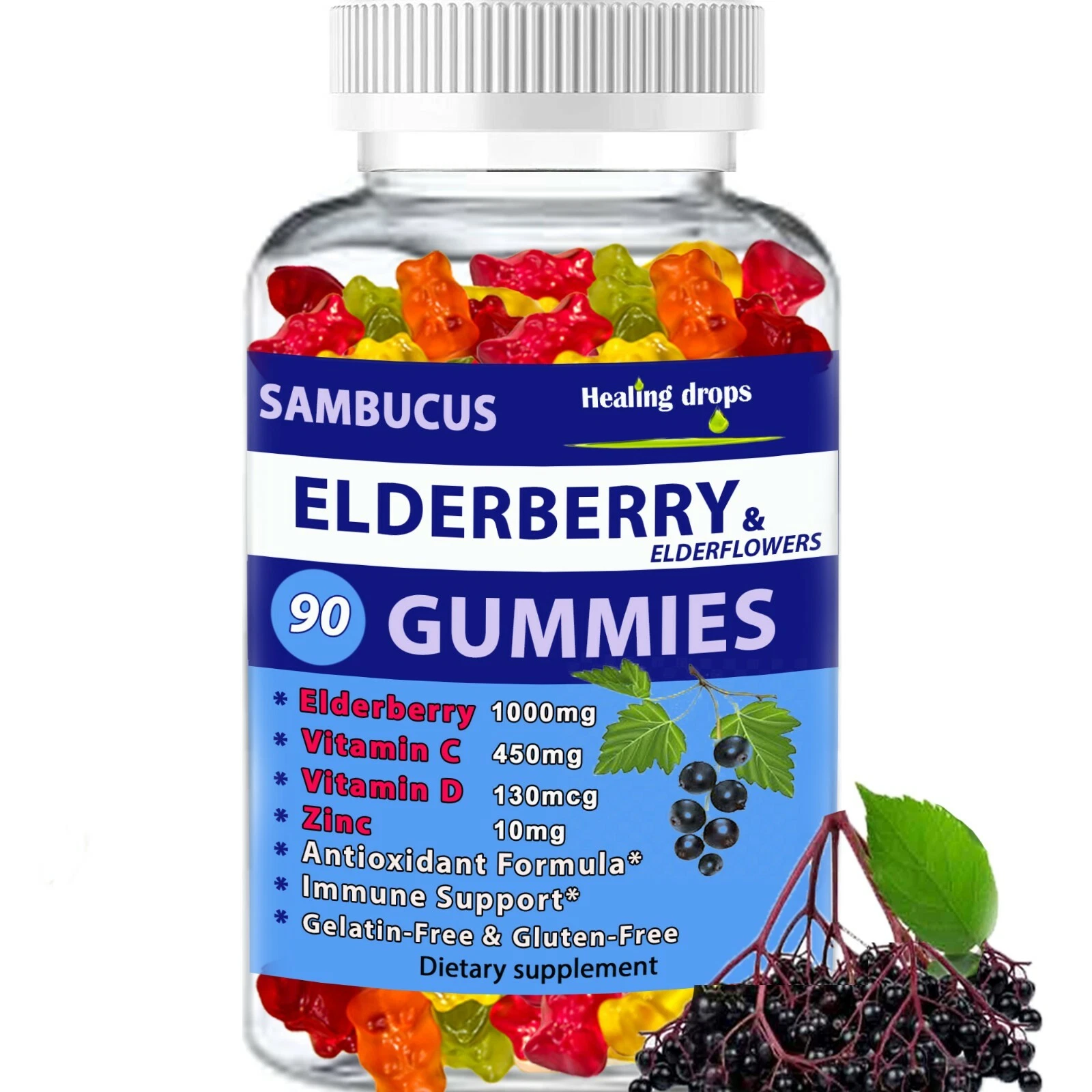 Elderberry Gummies with Zinc Vitamin C, D - Sambucus Elderberry Gummies for Kids