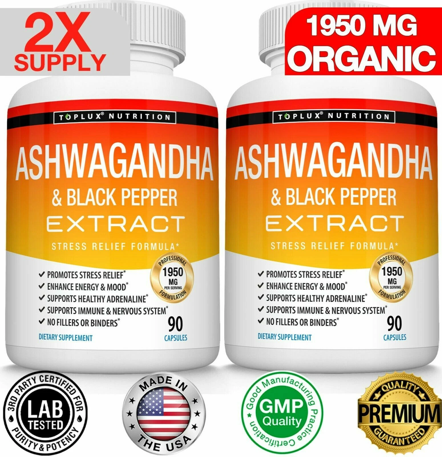 Ashwagandha Capsules 1950 MG With Extract Black Pepper Root Powder CAPSULES