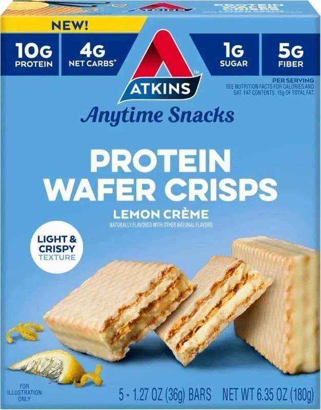 Atkins Lemon Wafer Crisps, Protein Snack, 10G Protein, 4G Net Carbs, 1G Sugar, 5