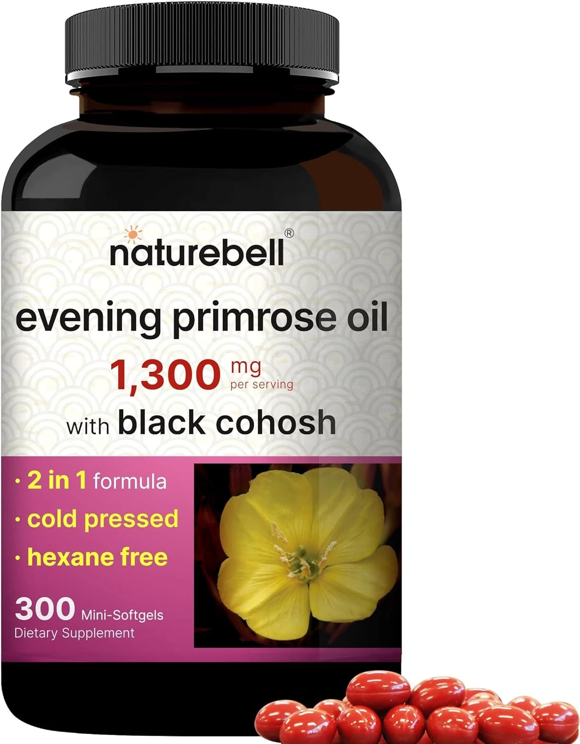 NatureBell Evening Primrose Oil with Black Cohosh, 1,300mg Per Serving, 300...