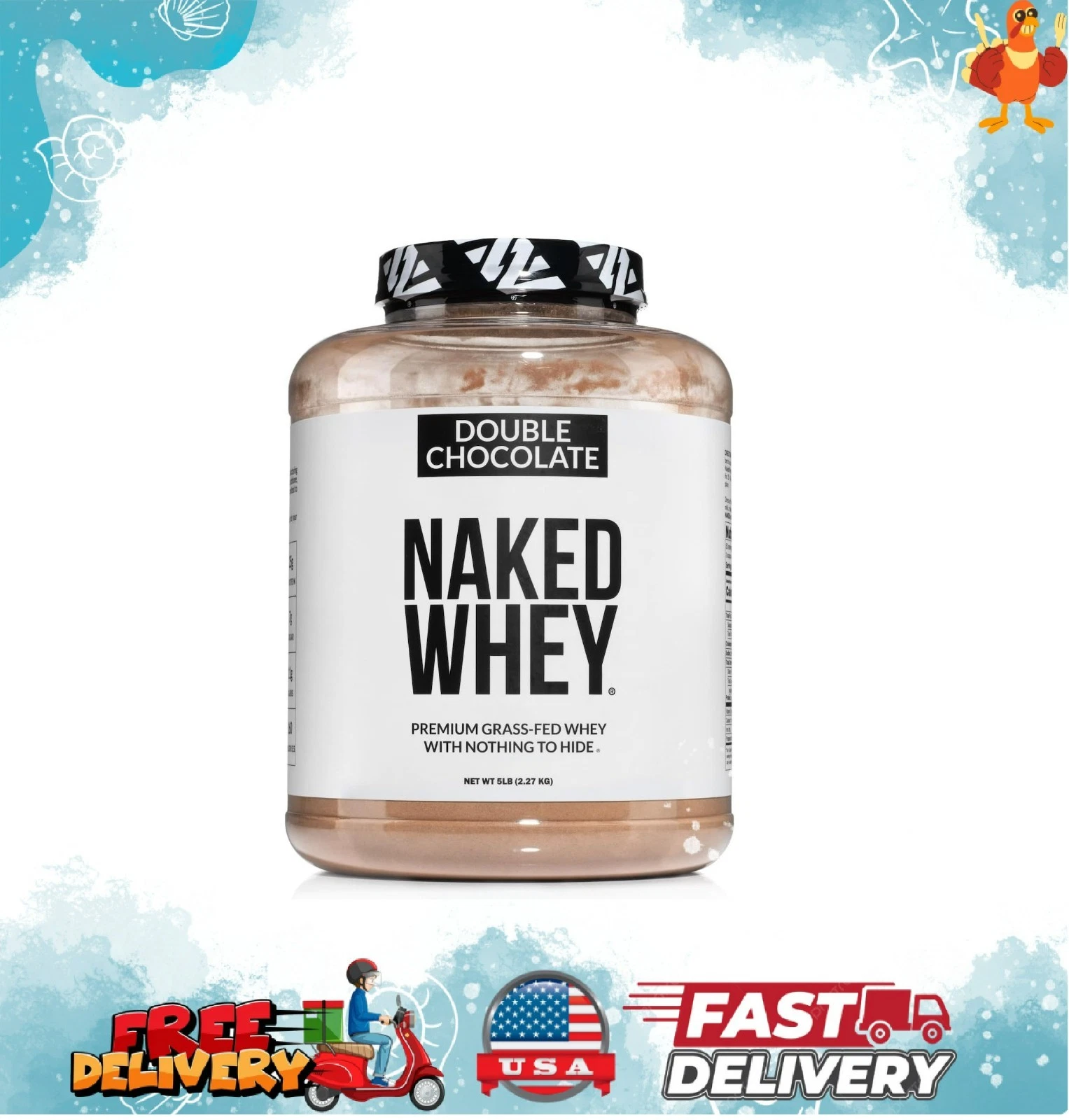 Whey Double Chocolate Grass Fed Whey Protein Powder, No GMO, No Soy, Gluten Free
