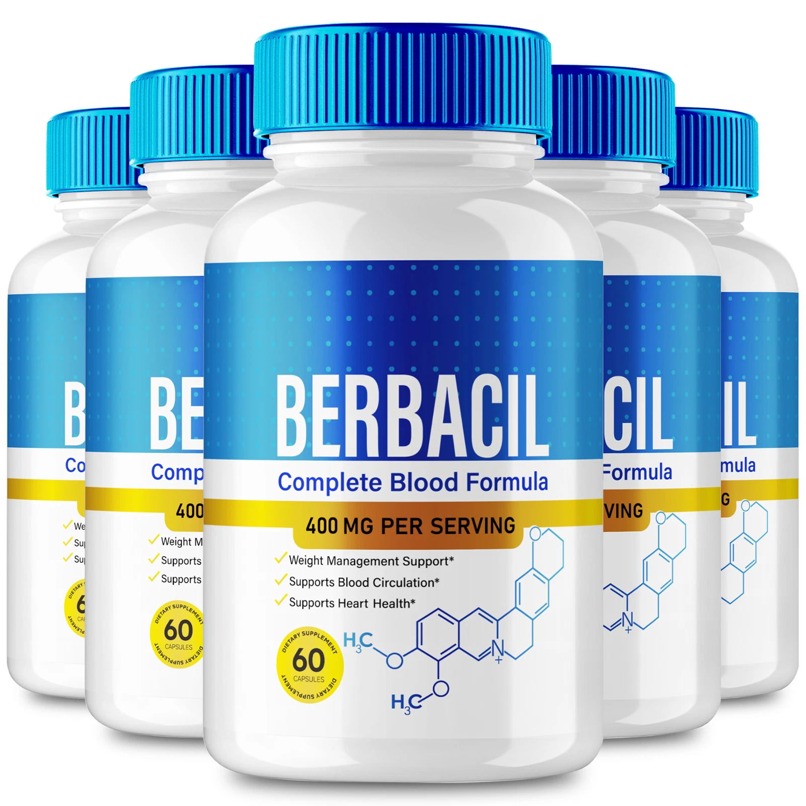 (5 Pack) Berbacil Capsules to Support Healthy Blood Sugar and Pressure Levels