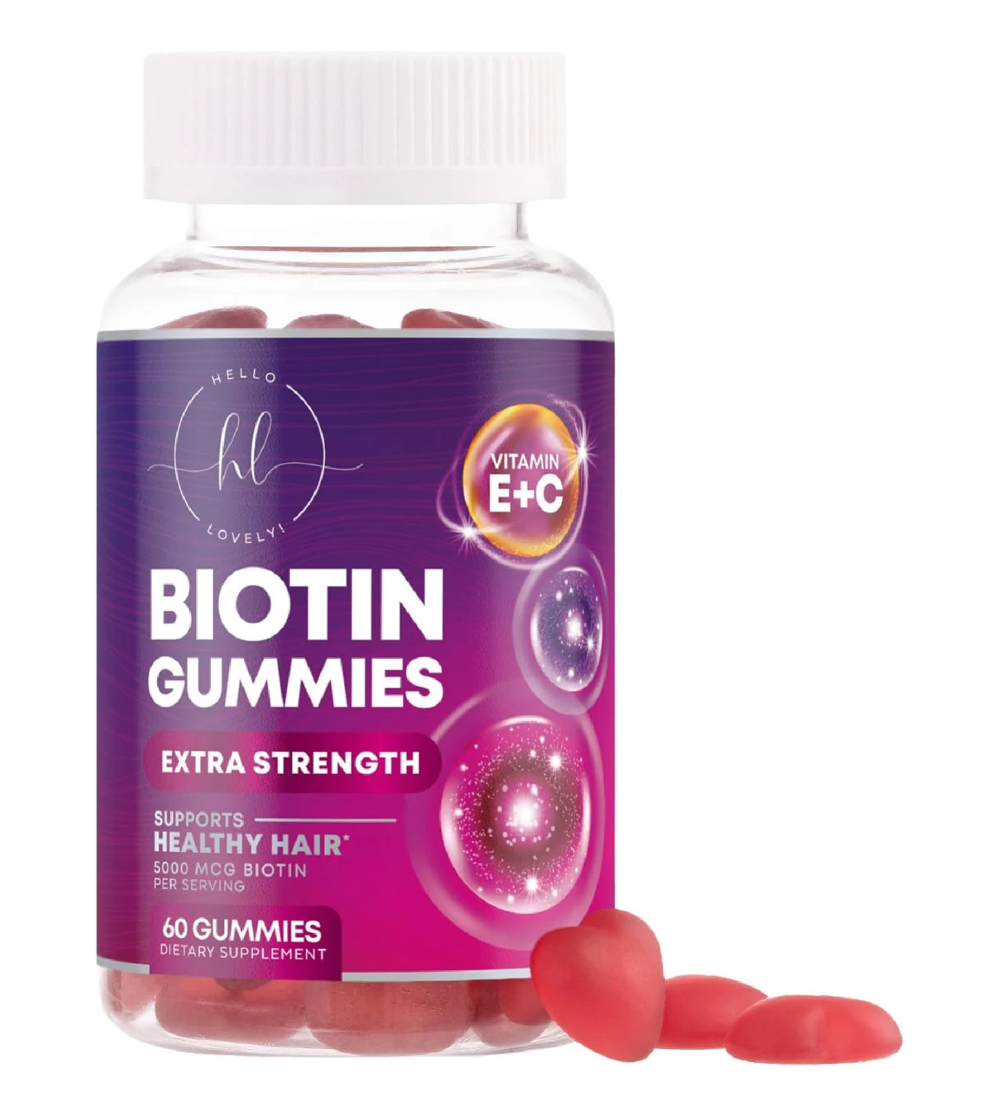 Hair Vitamins Gummy with Biotin 5000 mcg, Hair Growth Support with Vitamins E &