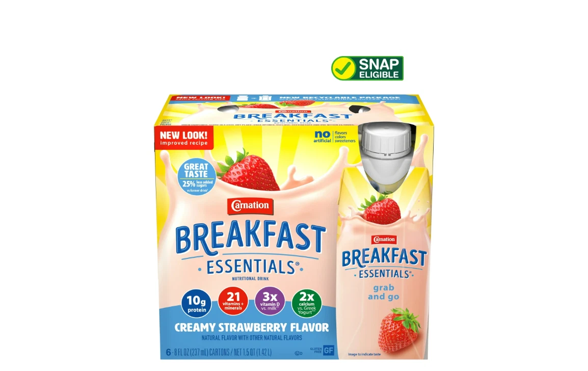 Carnation Breakfast Essentials Nutritional Drink, Creamy Strawberry, 6 - 8Oz