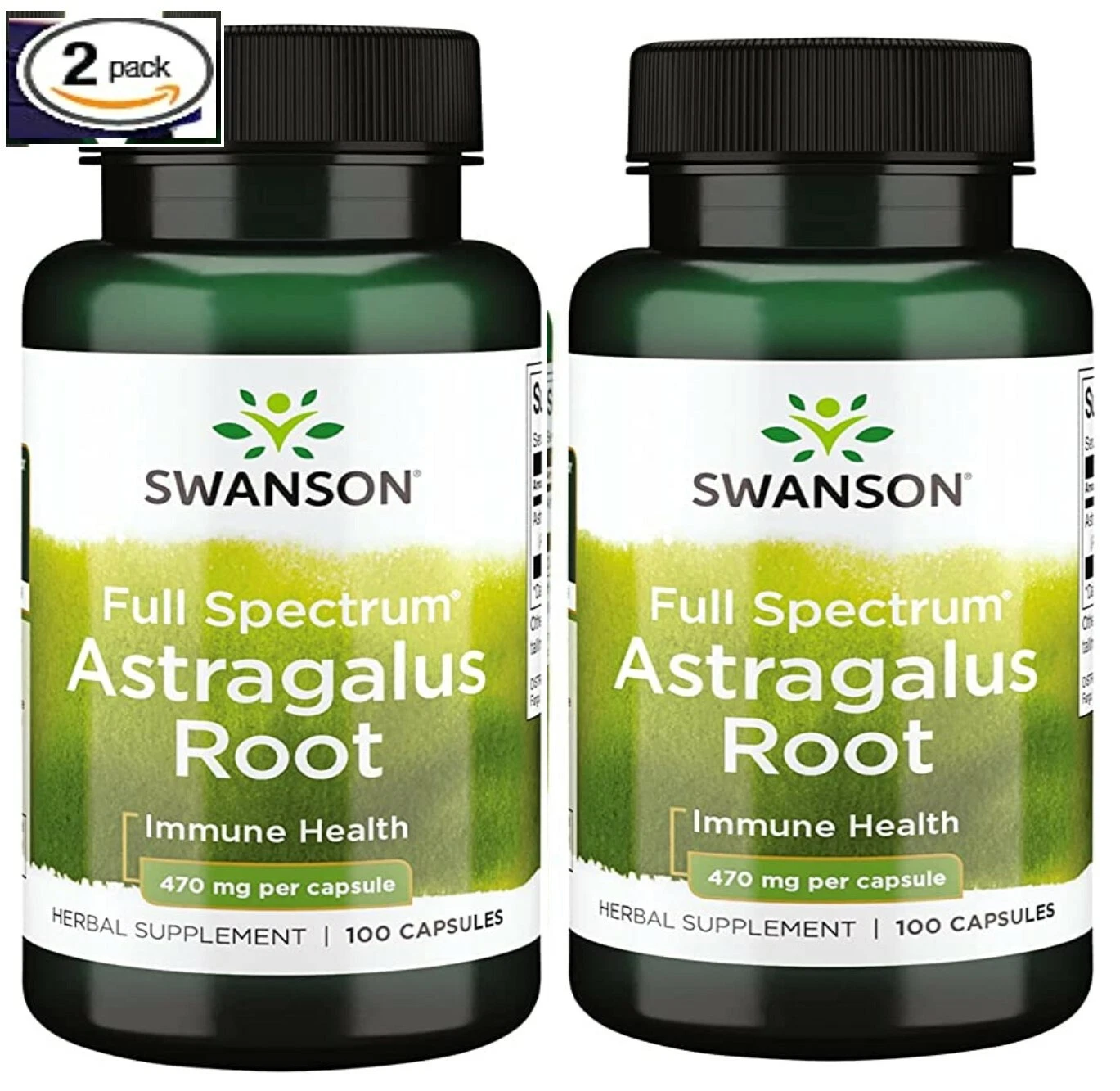2 Pack Astragalus Root 470 mg 200 Caps (2X100) Energy Boost Immune Liver Health