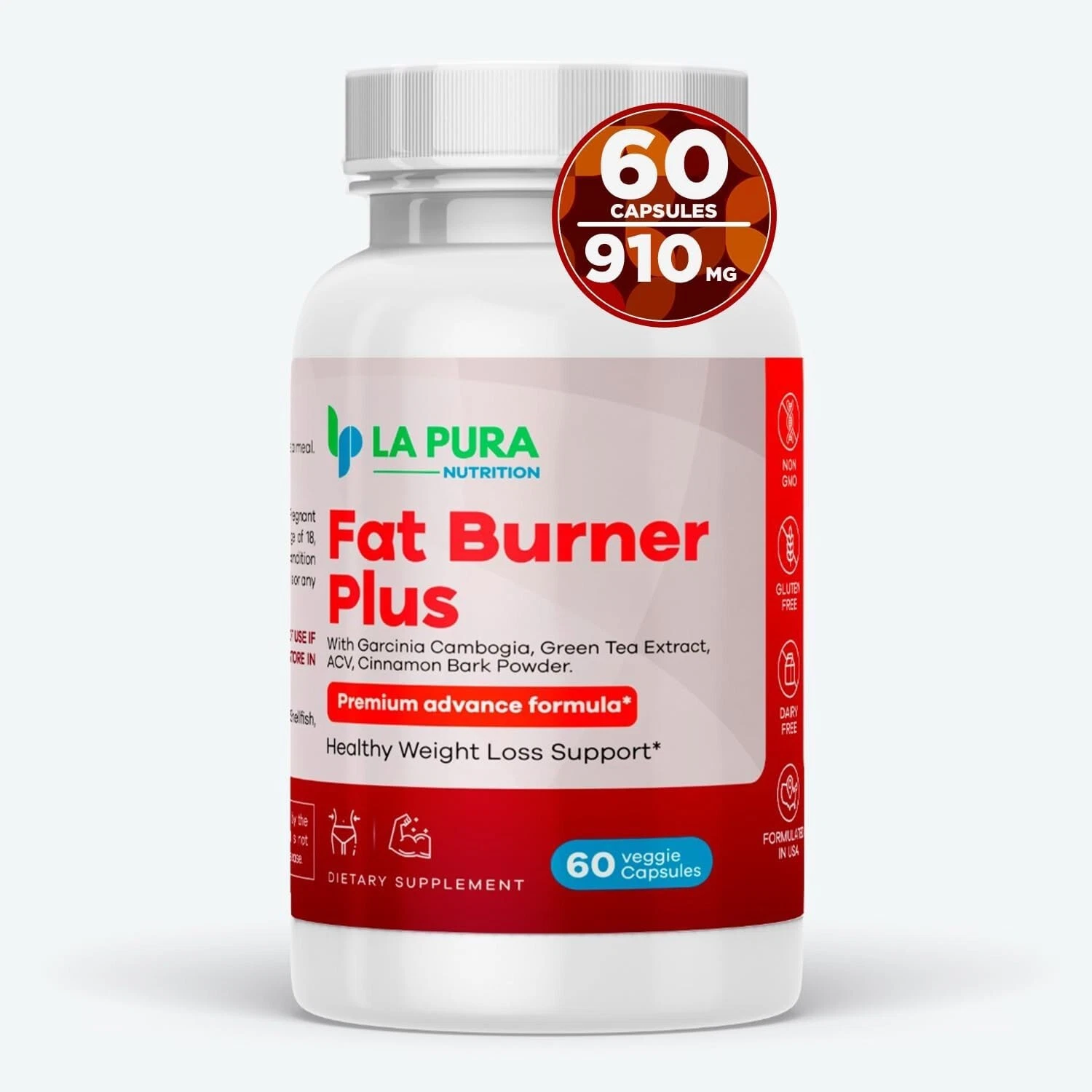 LaPura Fat Burner Plus, 60 Capsules - Weight Loss Support, Appetite Suppressant,