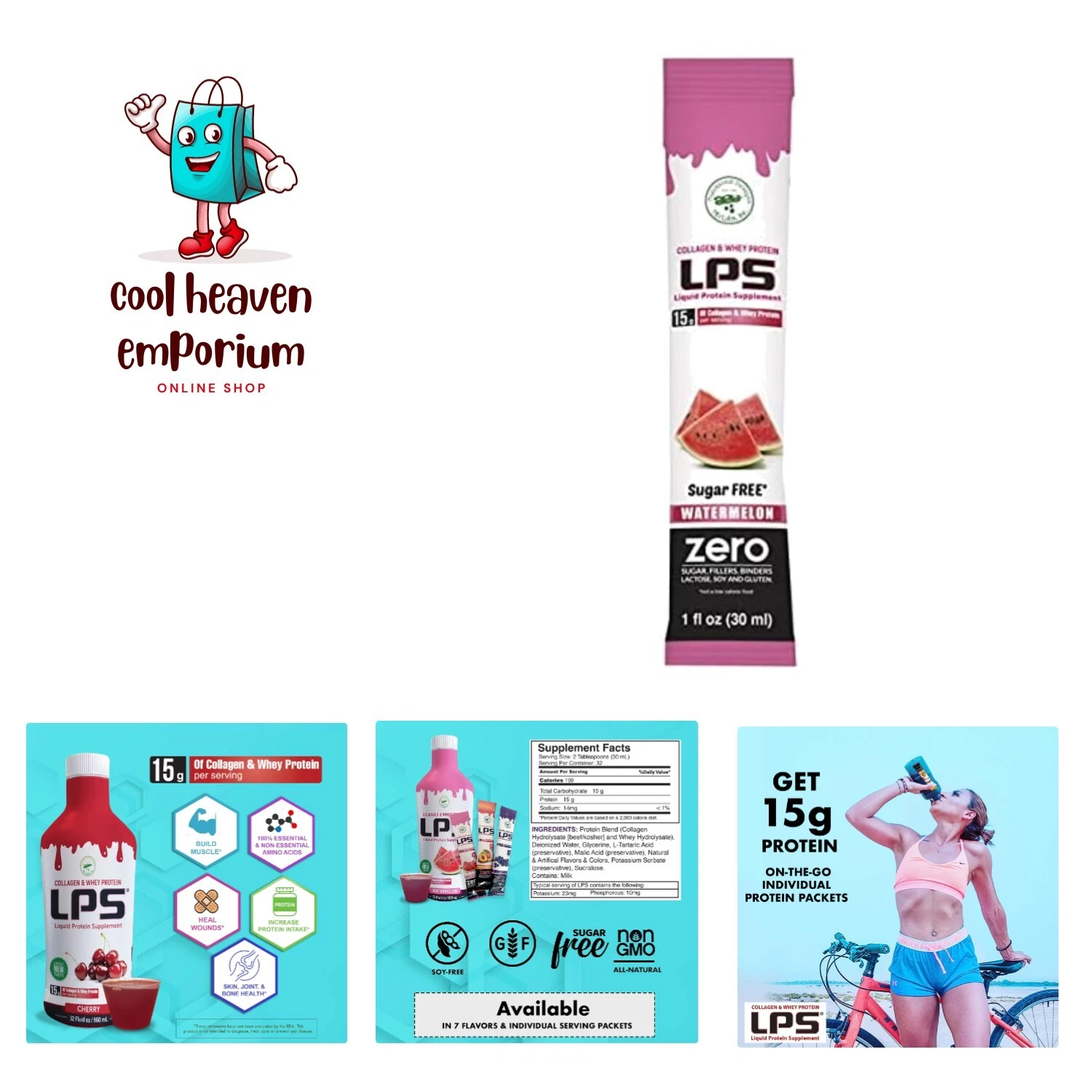 LPS Liquid Collagen & Whey Protein Supplement - Non-GMO Drink, Sugar-Free - P...
