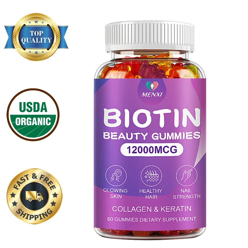Biotin Collagen Gummies 10,000mcg for Hair Skin & Nails 60 Vegan Vitamin Support