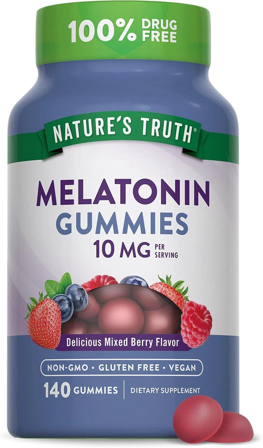 Melatonin Gummies 10mg | 140 Count | Berry Flavor | Vegan | by Nature's Truth
