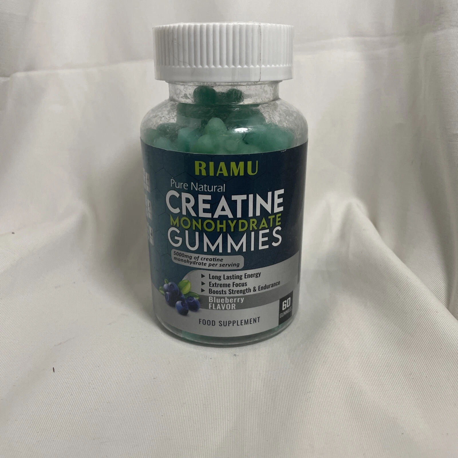 RIAMU-Creatine Monohydrate Gummies 60 Count Blueberry Flavor New Exp. 10/25