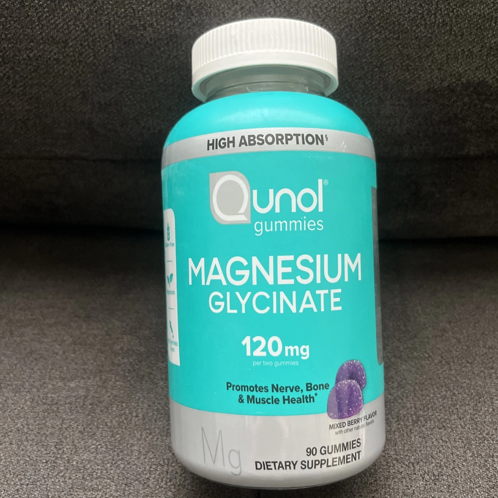 Qunol Magnesium Glycinate Gummies 120mg for Nerve, Bone 90 Ct Exp 10/2026