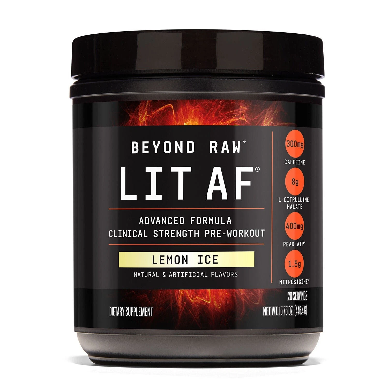Beyond Raw LIT AF | Clinical Strength Pre-Workout Powder, Lemon Ice, 20 Servings