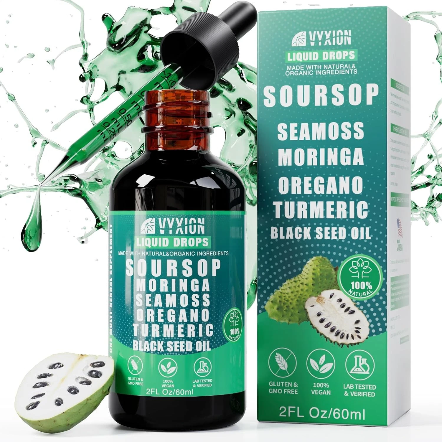 Soursop Bitters Liquid Drops 10 in 1 with Sea Moss, 2 Fl Oz (Pack of 1)