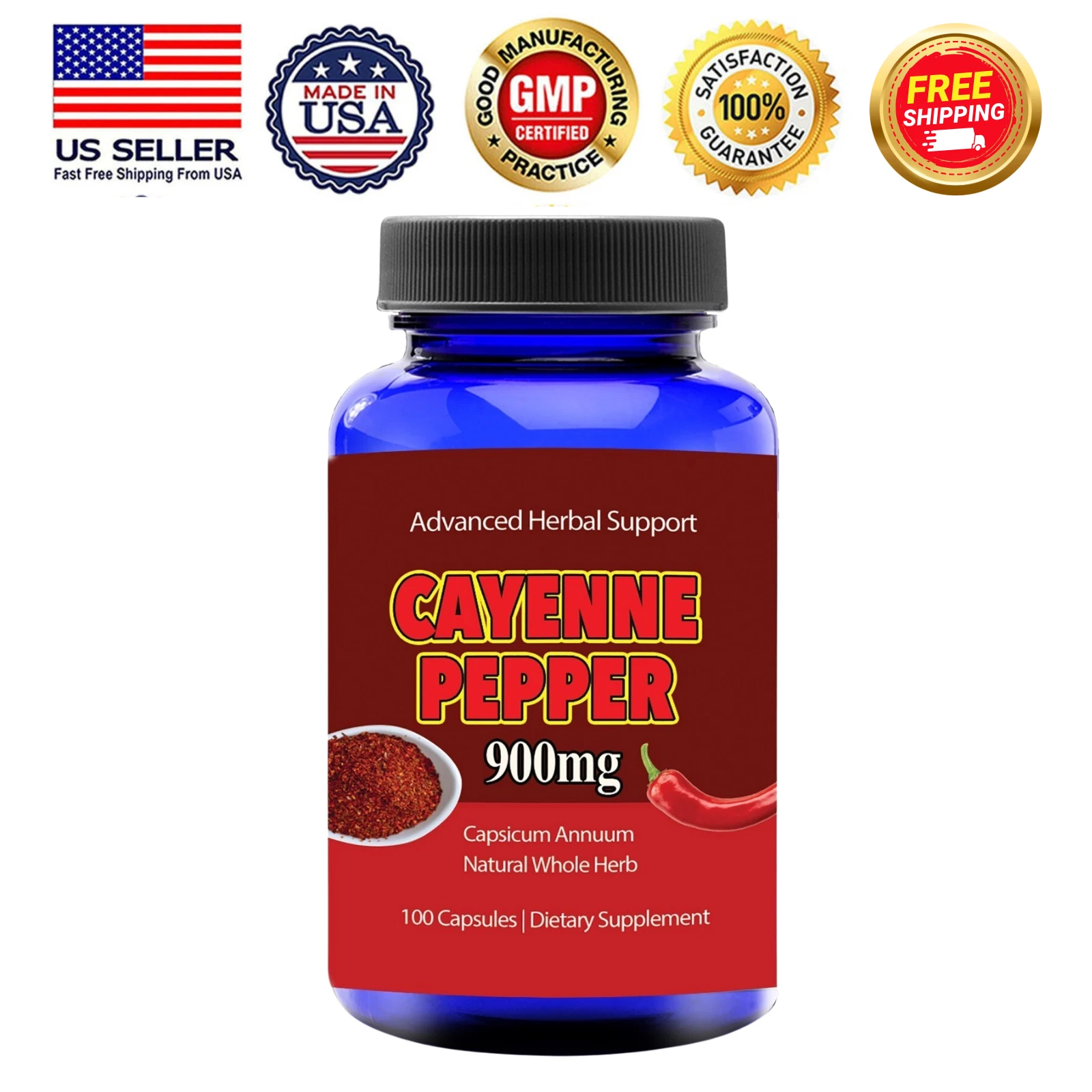 Amazing Cayenne Pepper Capsules Support Healthy Weight Loss 100% Free Ship New