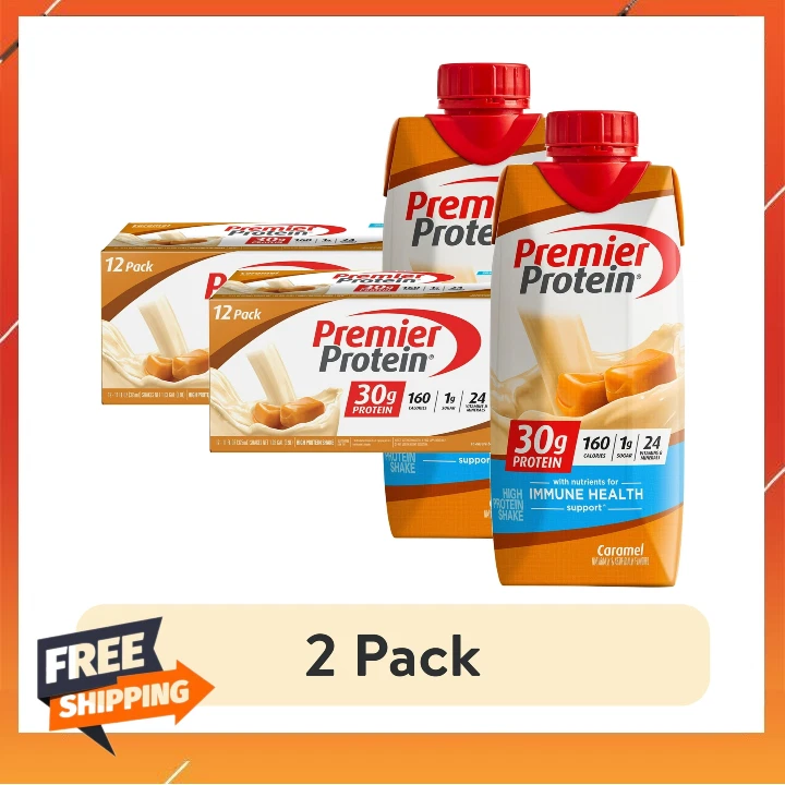 (2 pack) Premier Protein Shake, Caramel, 30g Protein, 11 fl oz, 12 Ct
