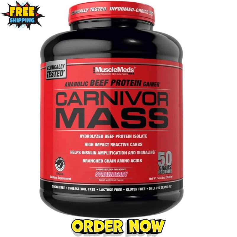 Carnivor Mass, Anabolic Beef Protein Gainer, Strawberry, 5.83 pounds (2,646g)