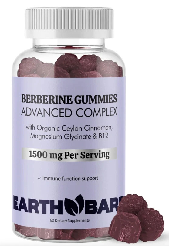 Earth Bare Berberine Advanced Cinamon Magnesium B12 1500 mg 60 Gummies 01/26
