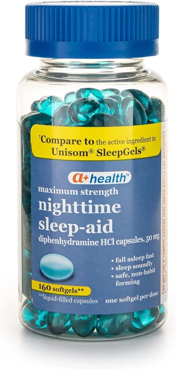 Nighttime Sleep Aid Diphenhydramine 50 mg Softgels Maximum Strength, 160...