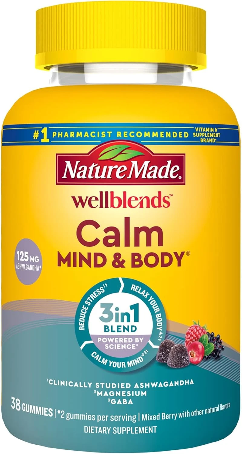 Wellblends Calm Mind Magnesium Ashwagandha GABA Stress Relief Gummies 38ct