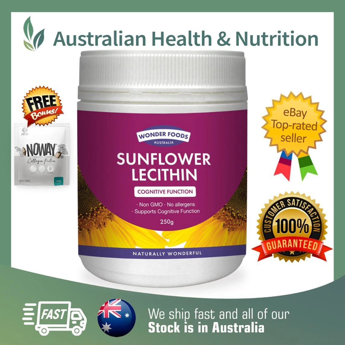 WONDER FOODS SUNFLOWER LECITHIN 250G + FREE SAME DAY POST & SAMPLE