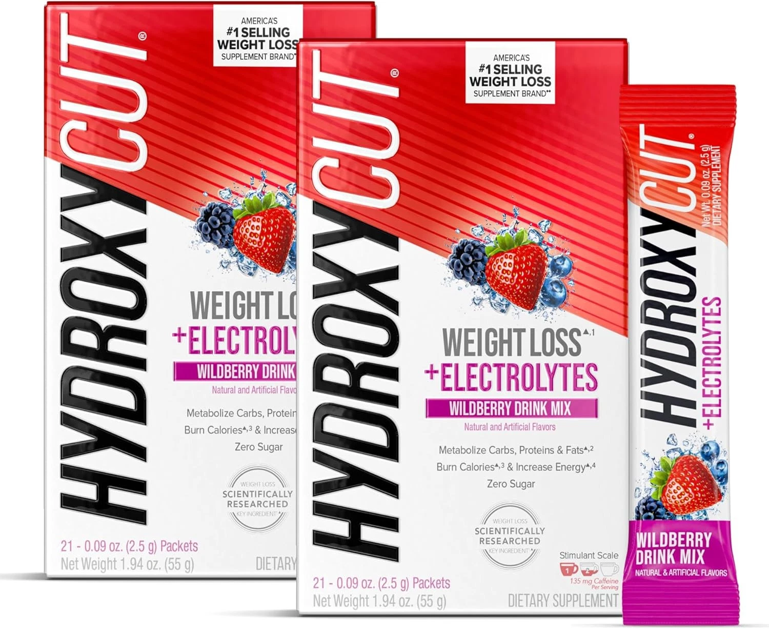 Hydroxycut Drink Mix, Wildberry Blast - 21 Travel-Size Packets, Pack of 2