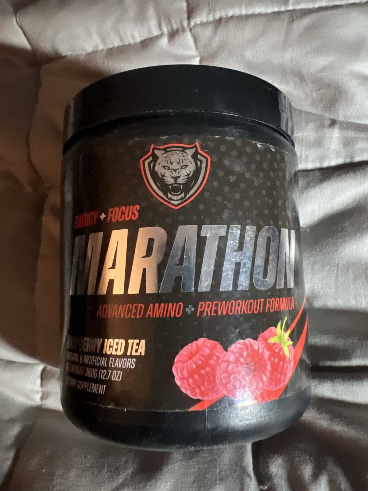 Marathon Advanced Amino + edzés előtti málna jeges tea, 12,7 uncia BBD 9/25 ...A