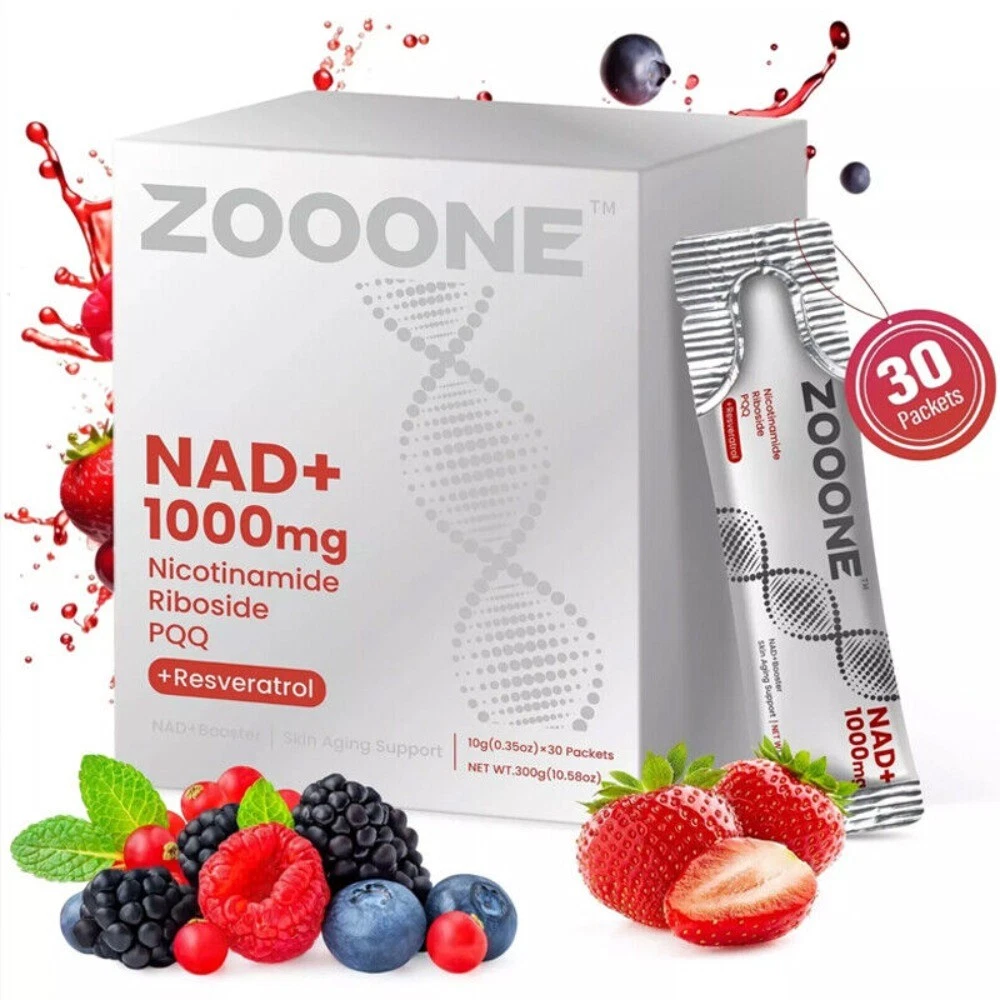 ZOOONE NR1000 NAD+ Drink Mix - Berry Flavor, Energy & Skin Support, 30 Pack