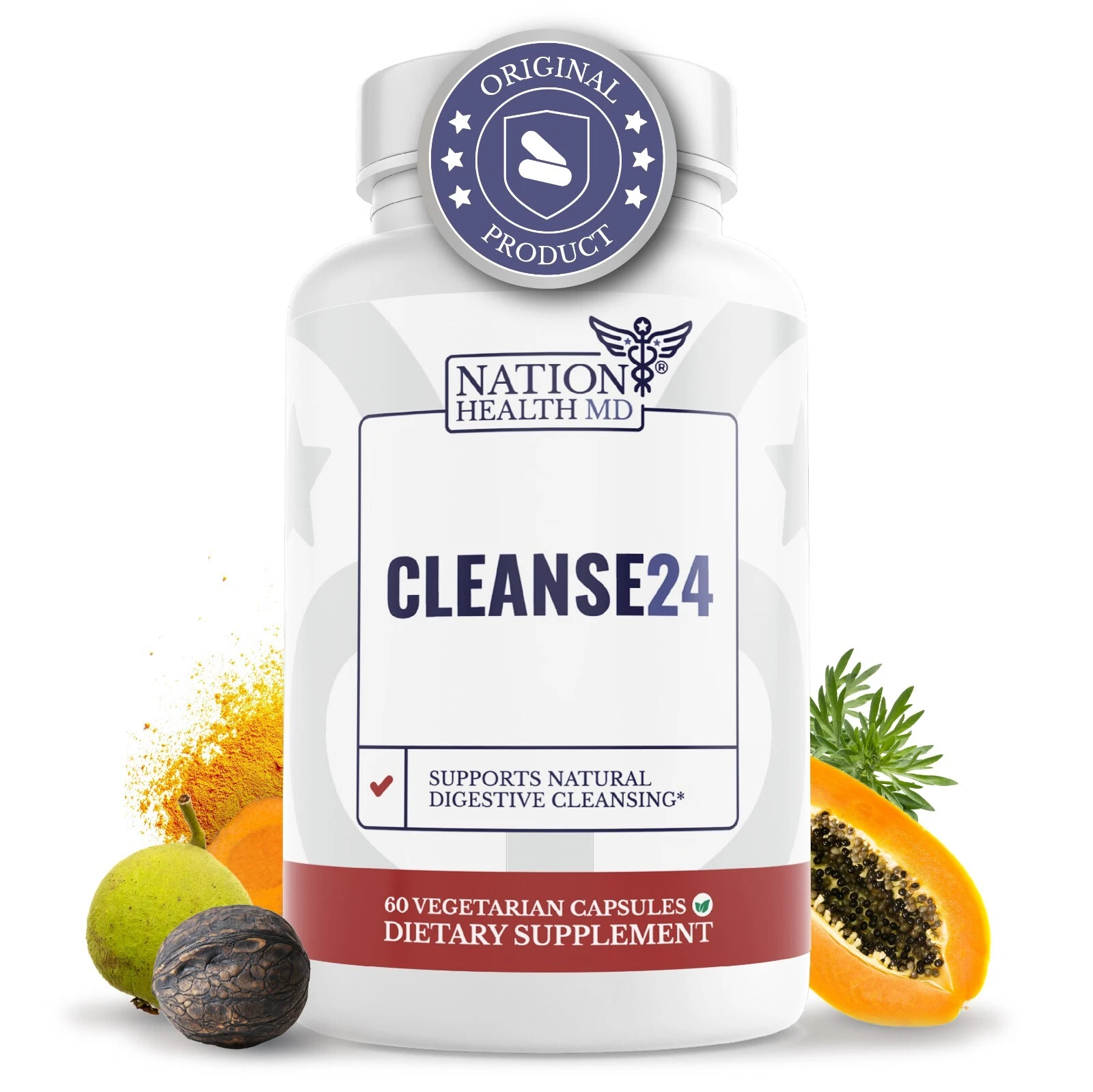 NATION HEALTH MD Cleanse24 - Intestinal Cleanse for Humans with Wormwood, Papaya