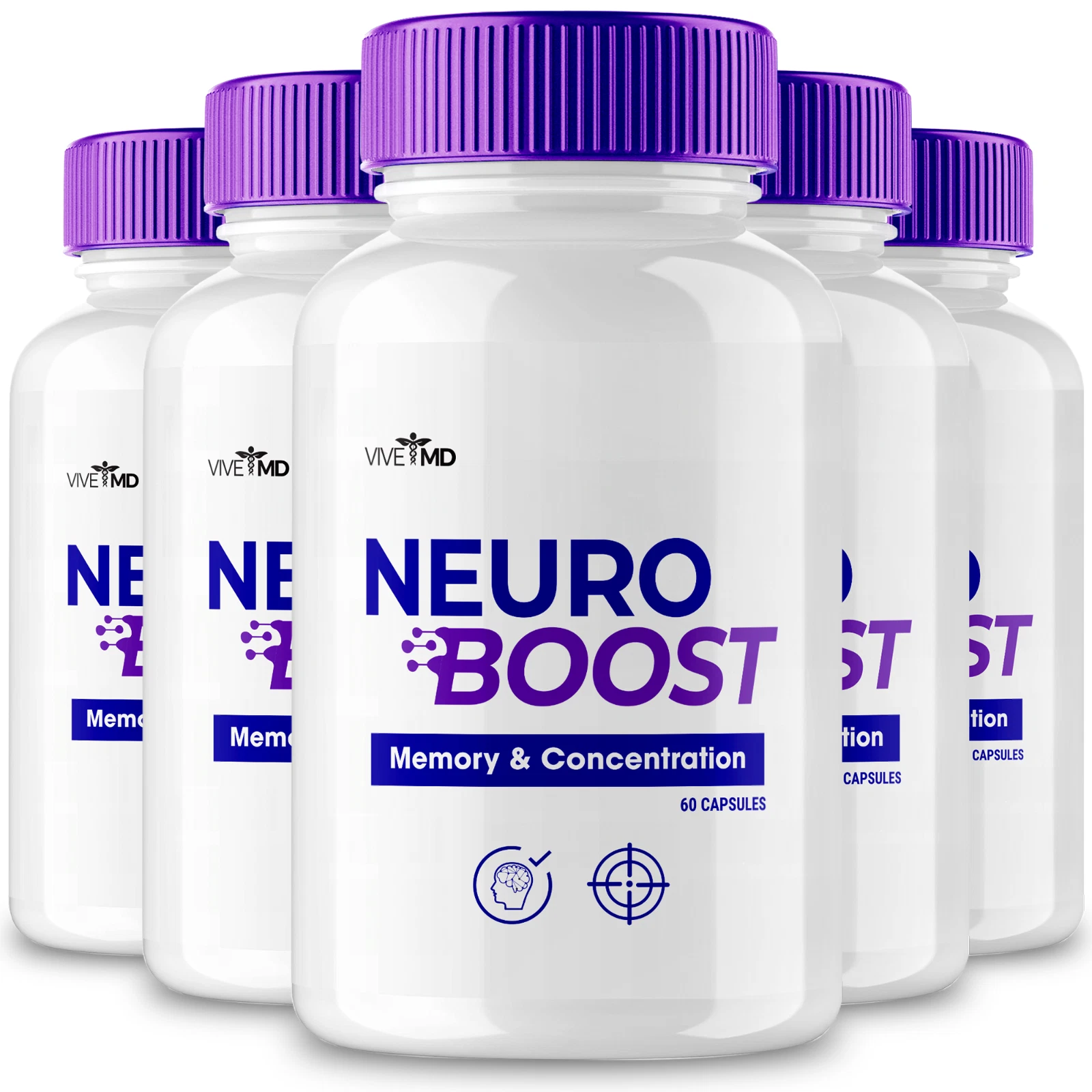 (5 Pack) Neuro Boost Brain Supplement Pills for Memory and Focus (300 Capsules)