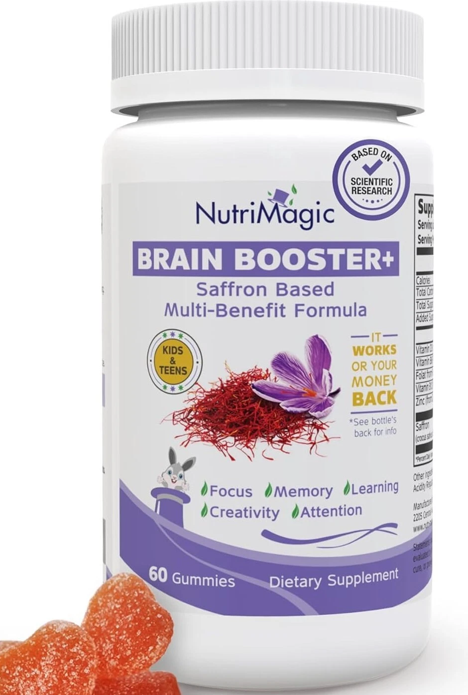 Brain Booster+ 30mg Pure Saffron Extract Gummies & Multivitamin D3,B6,B12,zinc