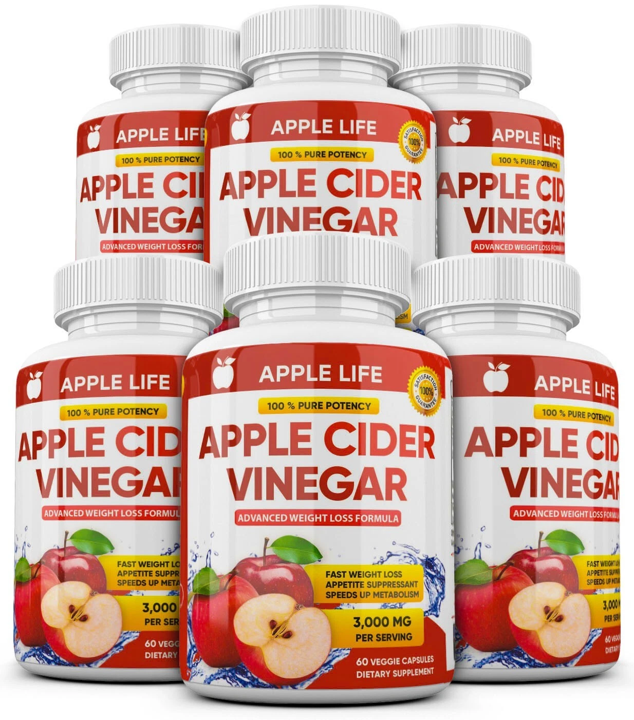 6 X Pure APPLE CIDER VINEGAR ACV 3000mg PURE WEIGHT LOSS FAT BURNER Diet Pills