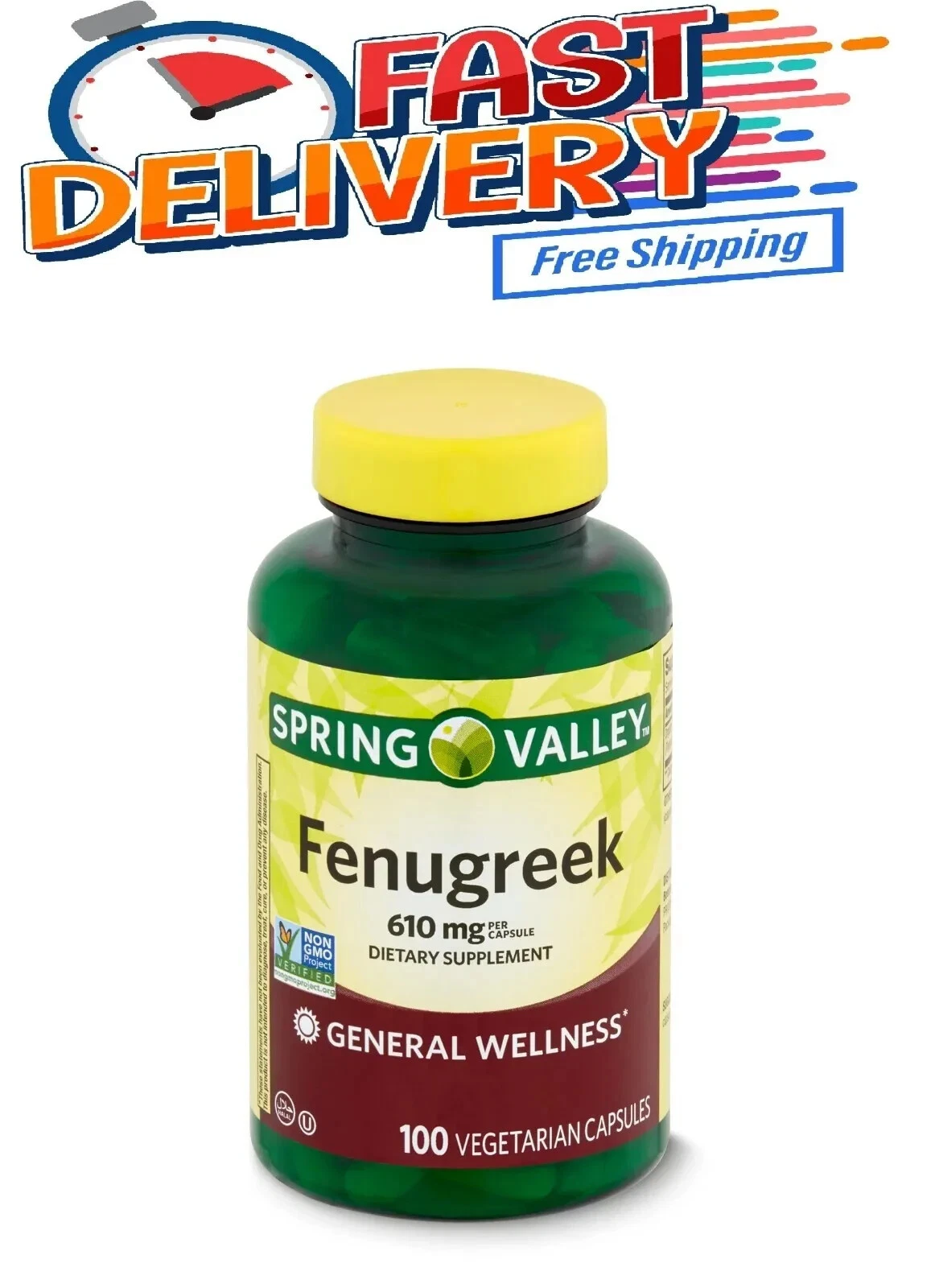 Spring Valley Whole Herb Fenugreek Herbal Supplement Capsules 610mg 100 Count