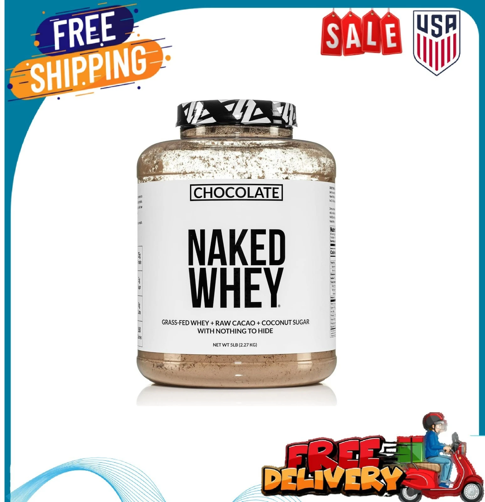Whey Protein Supplement Powder, Chocolate, GMO Free, Soy Free, Gluten Free Aid