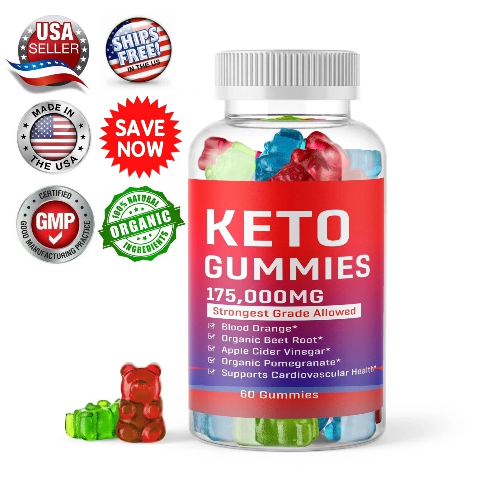 Keto Slimming Gummies 175,000mg Apple Cider Vinegar ACV Weight Loss 60 Gummy USA