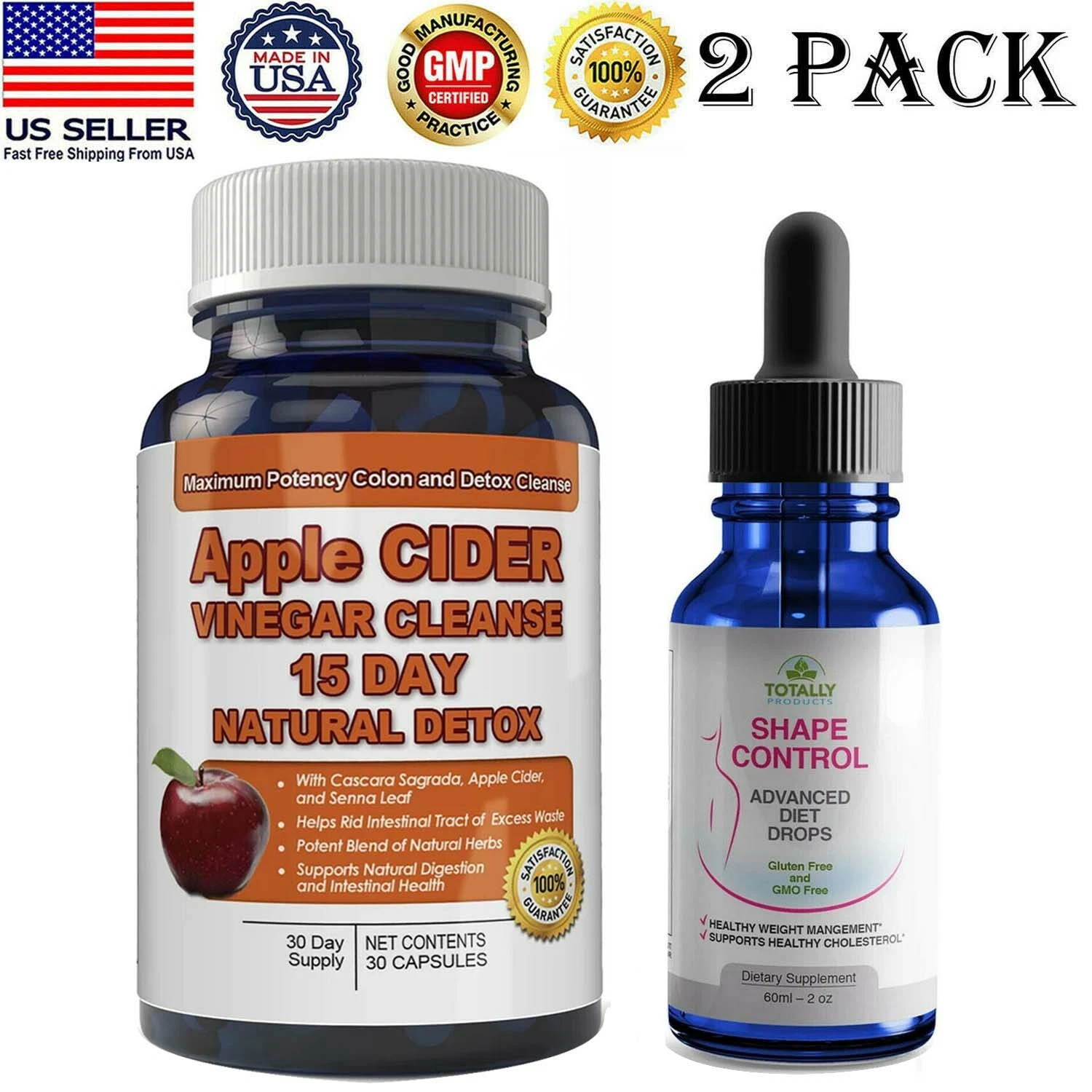 Apple Cider Vinegar Cleanse Detox Pills Natural Weight Loss Fat Burn Diet Drops