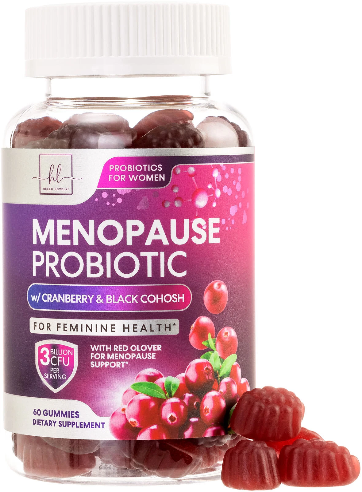 Menopause Probiotics Supplement for Women Gummy with Cranberry, 3 Billion CFU