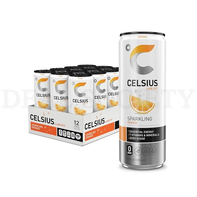 CELSIUS Sparkling Orange Essential Energy Drink 12oz Lot of 12 Cans