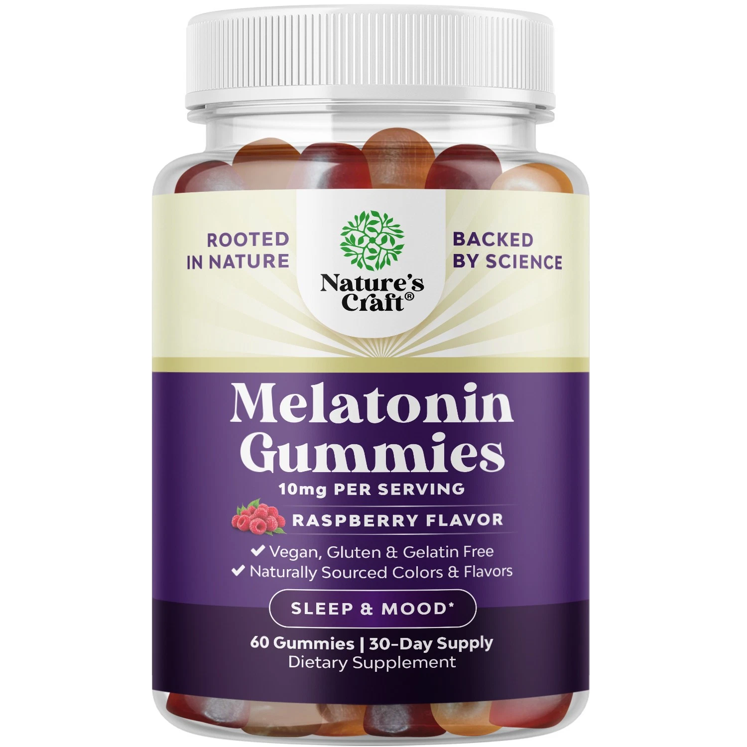Organic Melatonin Gummies 10mg per Serving - Fast Acting Tasty Sleep 60ct