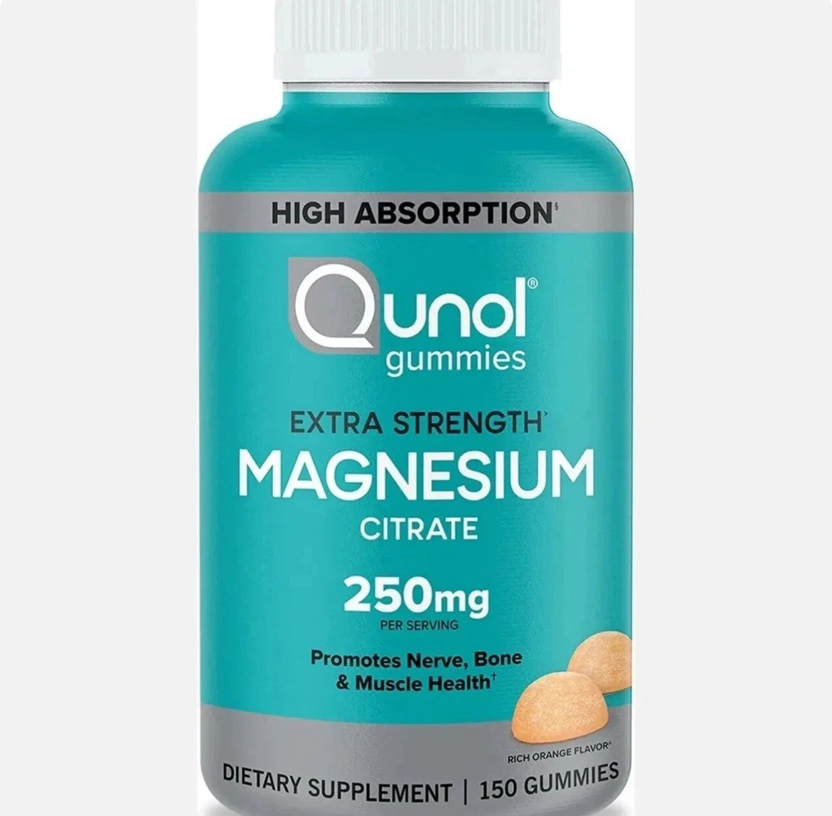 Qunol extra strength magnesium citrate gummies 250mg per serving 150 Gummies