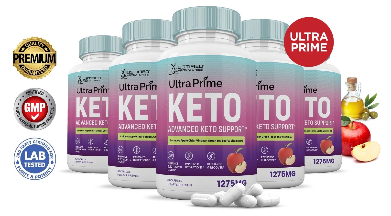 Ultra Prime Keto ACV Pills 1275 MG Stronger Than Gummies Keto Support 5 Bottle