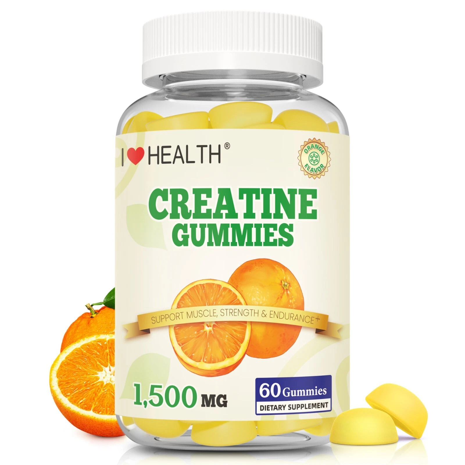 Creatine Monohydrate Gummies Supplement 1500mg for Men & Women, Orange Flavored