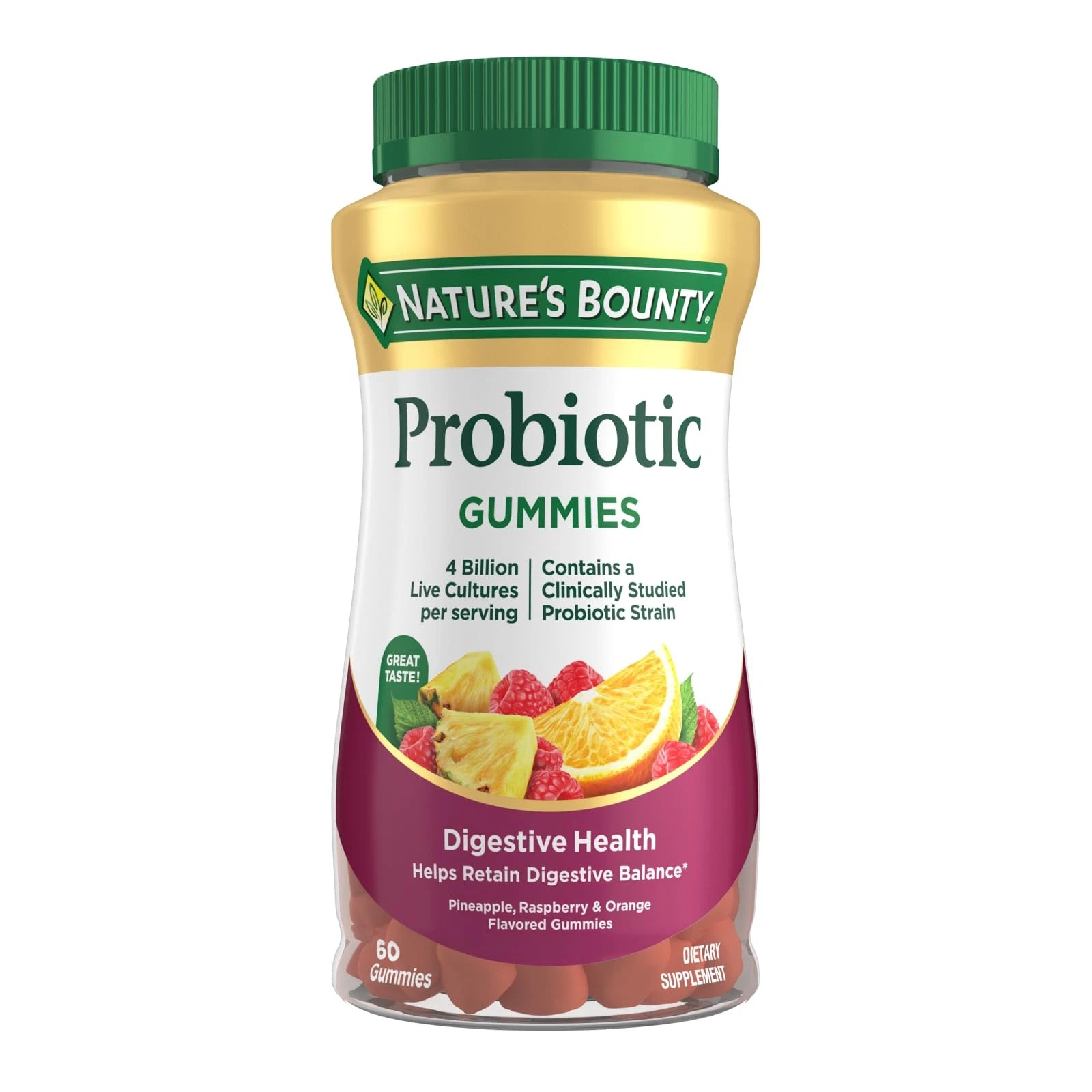 Nature's Bounty Probiotic Gummies 60 Count Delicious Fruit Flavors Digestive ...