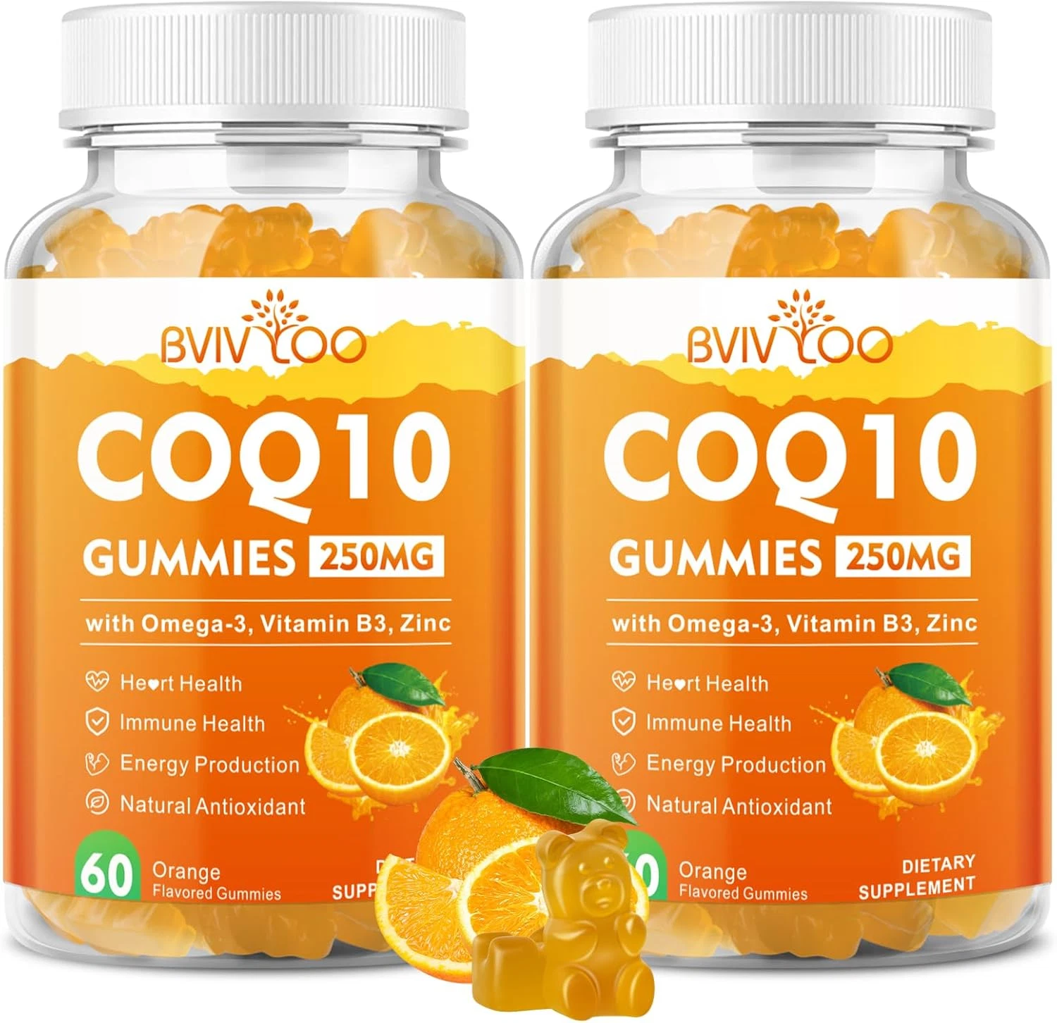 2 Packs Coq10 Gummies 250Mg, plus Omega-3, Vitamin B3 & Zinc, Magnesium - High A