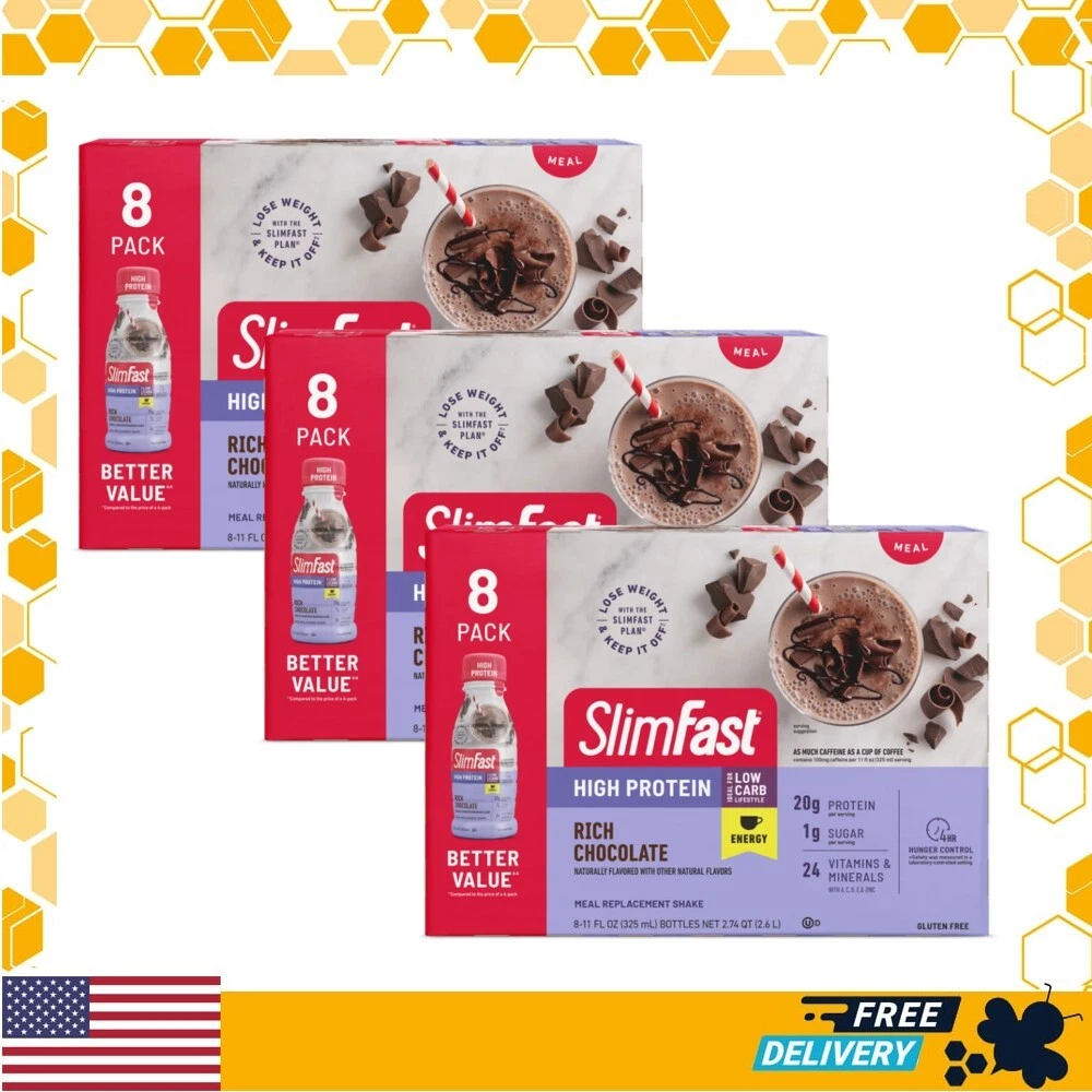 SlimFast Meal Replacement Energy High Protein Shake, Rich Chocolate, 11 Fl Oz