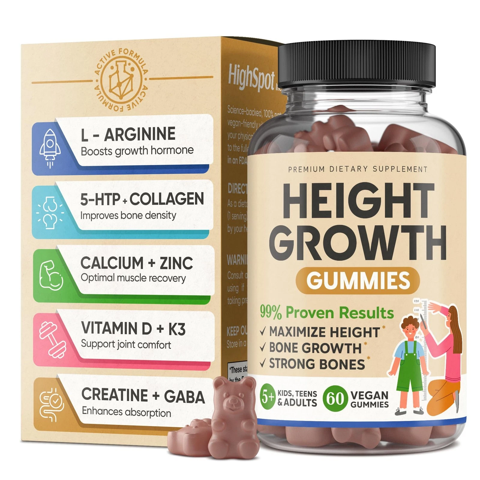 Height Growth Increase Vitamin Gummies, Calcium, Magnesium, Zinc, Ashwagandha...