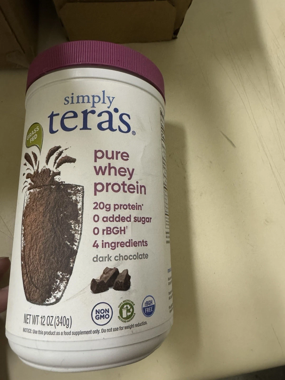 Simply Tera's Pure Whey Protein Dark Chocolate Powder, 12 oz EXP 10/14/2026