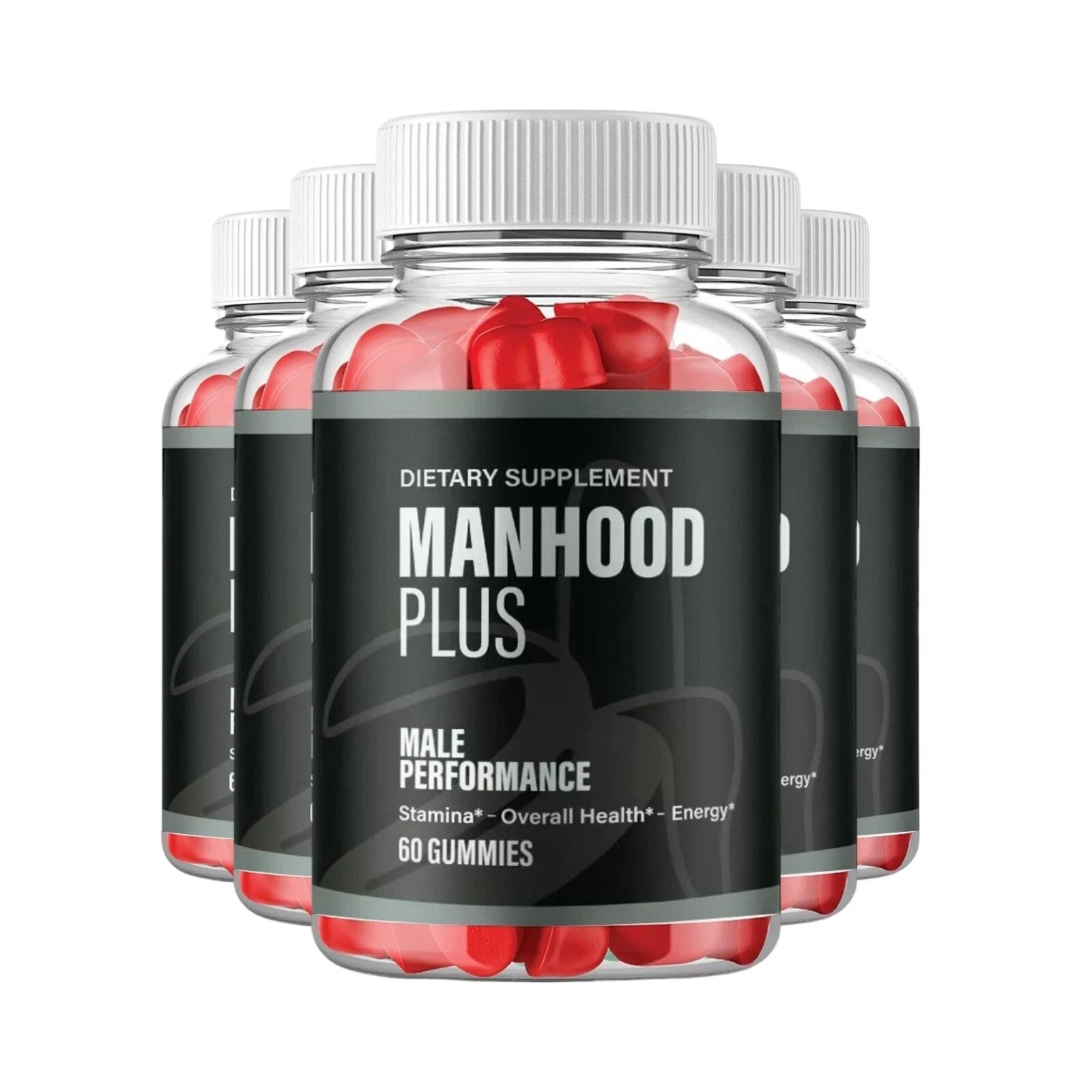 5-Pack Manhood Plus Gummies - Support for Mens Energy & Vitality - 300 Gummies